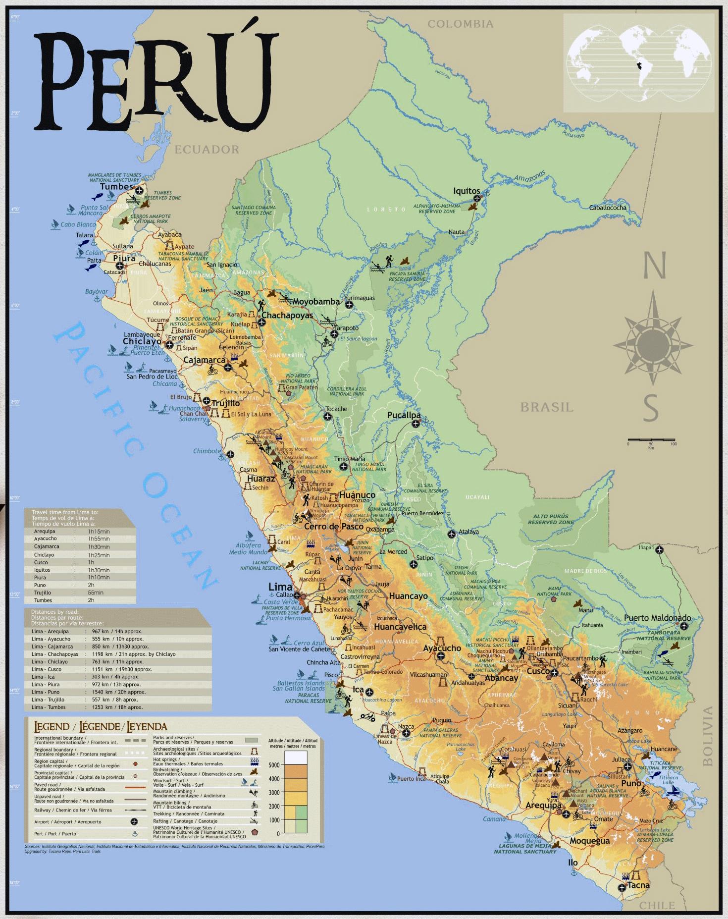 Cartina Geografica Peru Italia Mappa Fisica   Perù Viaggi Mappa 