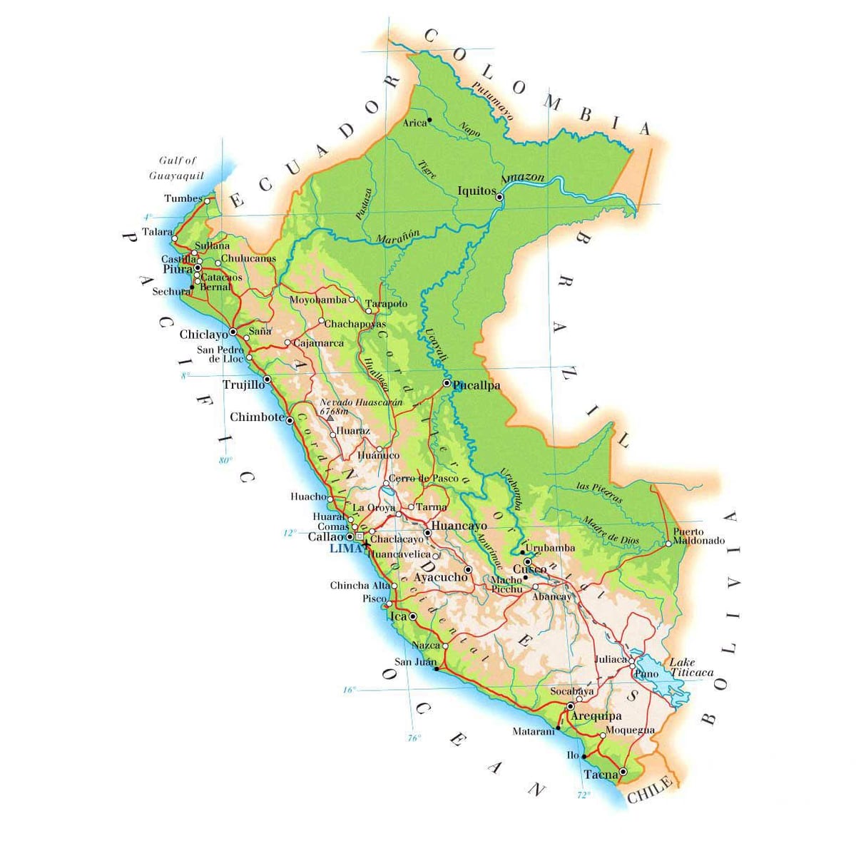 mappa di mappa fisica del Perù