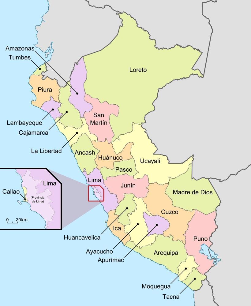 mappa del Perù reparti