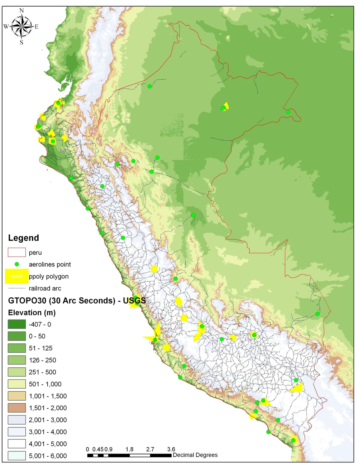 mappa del Perù elevazione