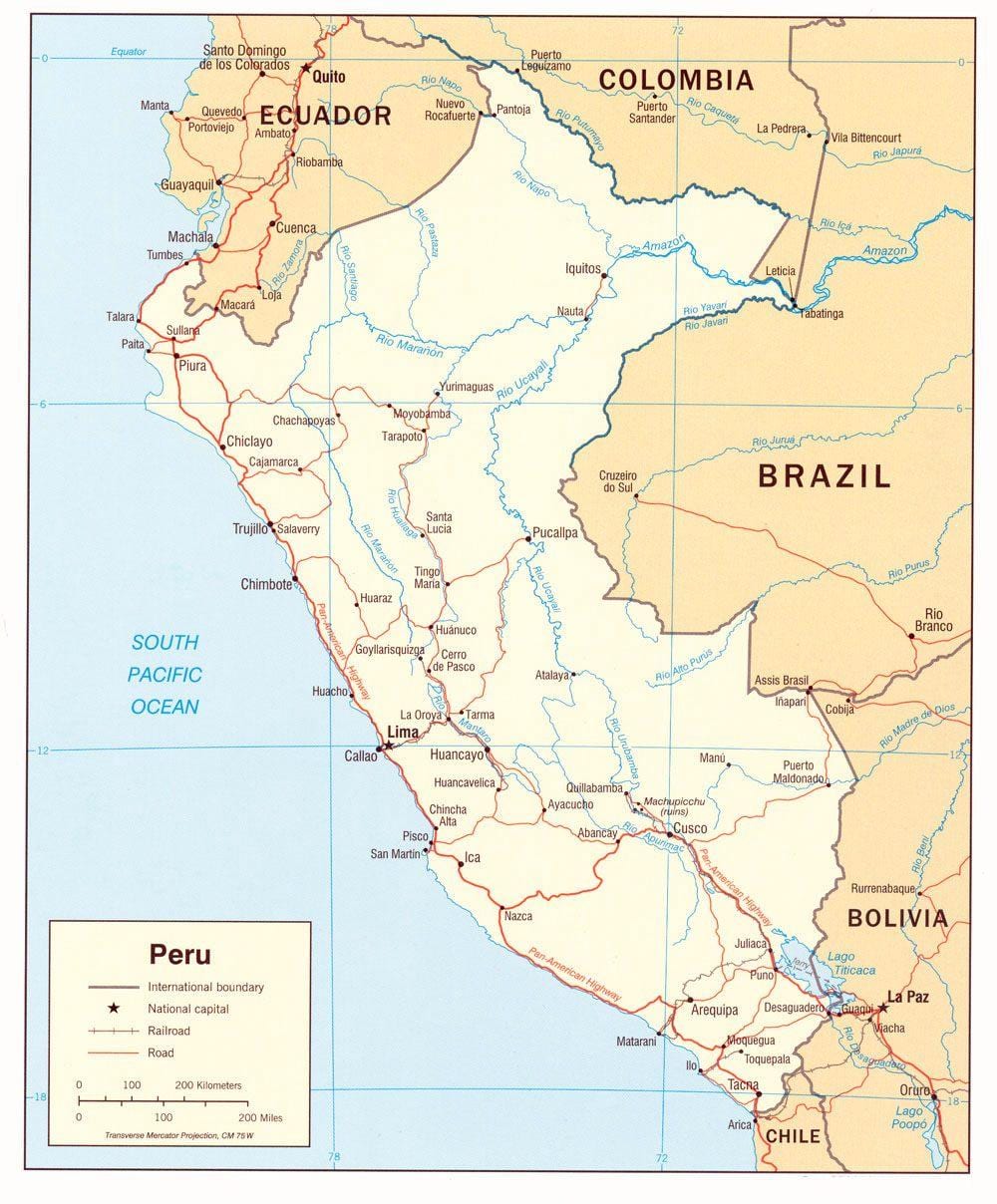 mappa del Perù, stati