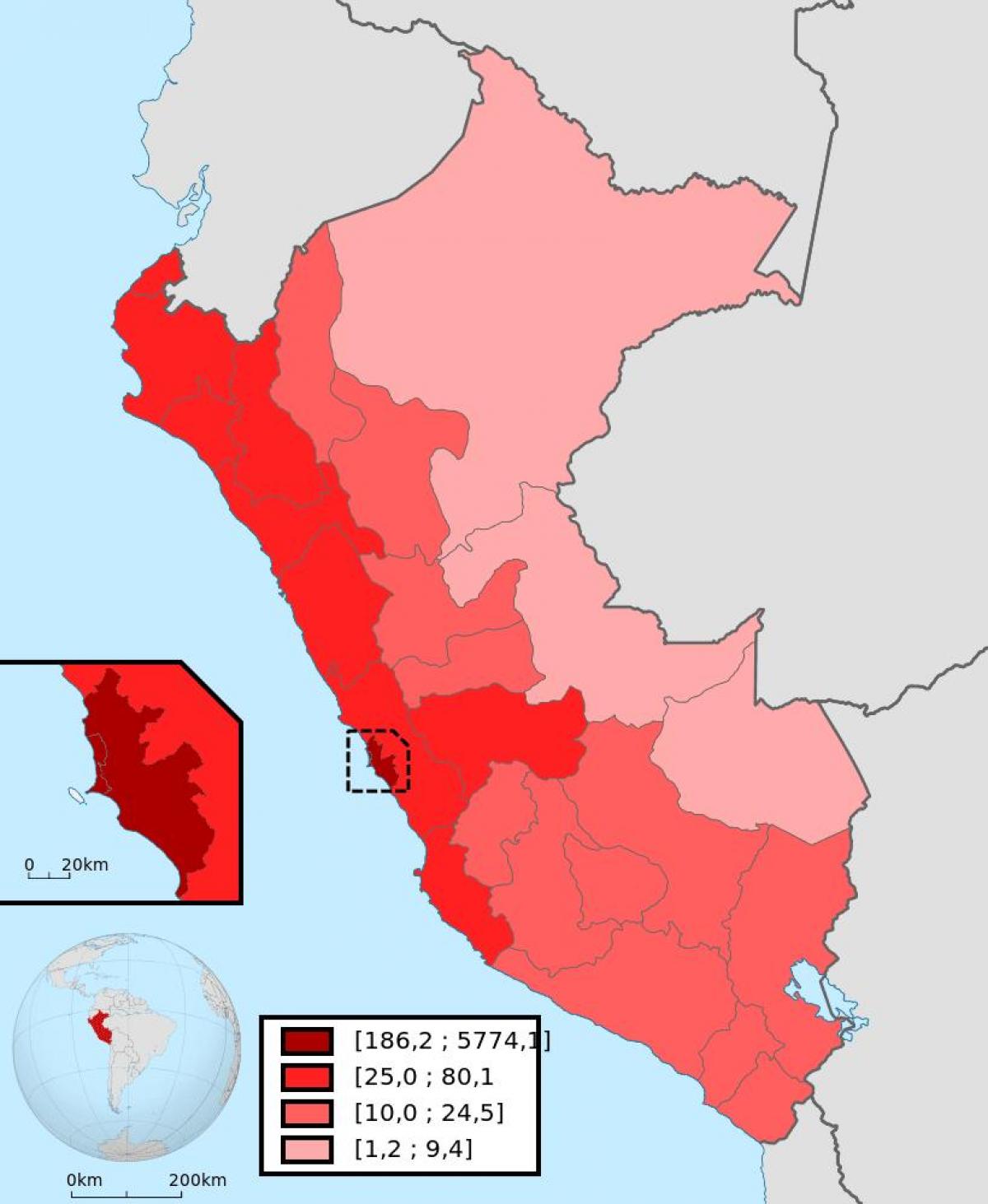 Perù densità di popolazione mappa