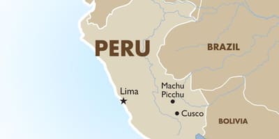 Mappa di Perù e nei paesi limitrofi,