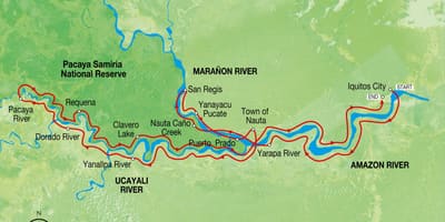 Mappa del rio delle amazzoni in Perù